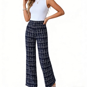 <span class=keywords><strong>Pantalon</strong></span> évasé taille haute à carreaux pour <span class=keywords><strong>femme</strong></span> - <span class=keywords><strong>Pantalon</strong></span> large imprimé tweed Vêtements pour femmes Sehe Fashion - Product Image 4