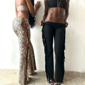 Viviblook Z313ST01 Ensemble d'été pour femmes, nouveau haut court sexy sans manches et sans bretelles, pantalon à franges, ensemble deux pièces - Product Image 4