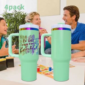 4Pack Logo Custom Engraved <b>Macaron</b> Green Powder Coated Rainbow Plated H2.0 40Oz Insulated Stainless Steel Tumbler - Product Image 1