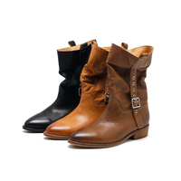 Bottes hautes pour femmes, style cowboy, à bout bruni, avec semelle en caoutchouc, pour l'hiver