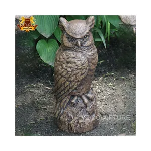 Estátuas animais do pássaro da decoração exterior do jardim mão esculpida vida-tamanho Metal Bronze coruja escultura estátua