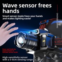 Lampe frontale LED rechargeable à zoom lumineux et capteur de mouvement, 10W, portable, durable, haute qualité, pour pêche et camping en extérieur