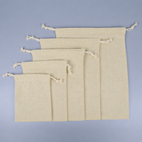 Pochette en coton et lin beige naturel avec cordon de serrage, logo personnalisé, sac réutilisable pour épices, herbes, bijoux, souvenirs de mariage, sac de rangement