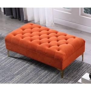 Nouveau mobilier de salon, ottoman rectangulaire de luxe en velours capitonné - Product Image 3