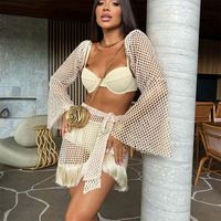 Fournisseur en gros Robe de plage sexy en tricot pour femme avec franges, cache-maillot, tenue de plage, collection été