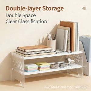 Acrylic Computer Riser Double Layer 50x19.5x19.5cm <b>Desktop</b> Monitor <b>Stand</b> Storage Rack Office Organizer - Product Image 4