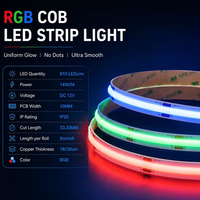 Bande LED COB RGB 810 LED/m 12V 14W/M, CRI élevé Ra90, ruban lumineux flexible, PCB 10MM découpable pour salle de jeu, rétroéclairage TV