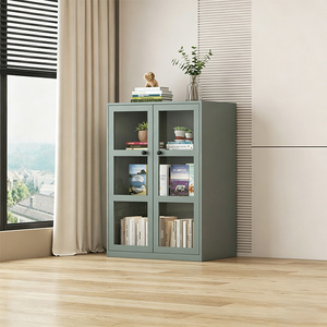 Armoire à classeurs métallique à trois niveaux, bibliothèque moderne en acier <span class=keywords><strong>de</strong></span> haute qualité avec 2 portes vitrées <span class=keywords><strong>pour</strong></span> la maison, le bureau ou le salon - Product Image 1