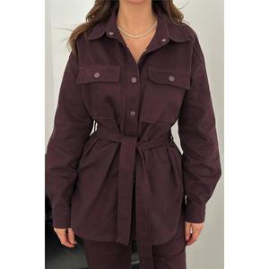 Conjunto de Traje Gabardina Borgoña para Mujer, Ropa de Moda al por Mayor - Product Image 3