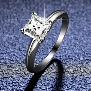 Argola de diamante moisanit para casamento, venda quente de anel de prata esterlina 925 com ajuste de 4 garras, 1carat d vvs moissanite, pedra preciosa para anel de casamento