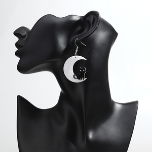 Moda komik karikatür yavru yıldız ay kolye küpe asimetrik cadılar bayramı iskelet siyah kedi akrilik damla küpe - Product Image 6