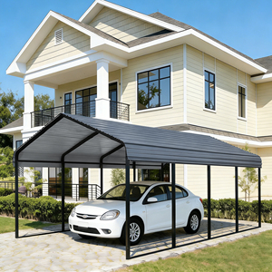 Abri de voiture extérieur en acier au carbone 10x20 pour une seule voiture, toit en tuiles d'acier coloré durable, abri de stationnement préfabriqué multi-scènes à monter soi-même - Product Image 2