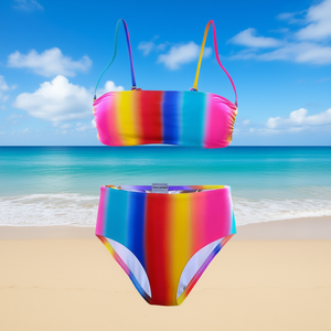 Set Bikini HDJ con Top Halter a Righe Arcobaleno e Slip a Vita Alta, Taglie 42 44 46 48, Costume da Bagno e Abbigliamento da Spiaggia - Product Image 2