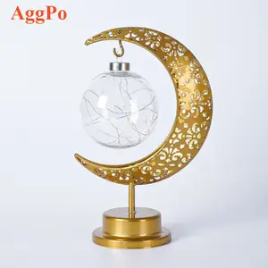 Led Gouden Ijzeren Maanlamp Ronde Bal Vijfpuntige Ster Slaapkamervorm Lamp Groothandel Moslim Ffestival Decoratieve Lamp