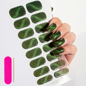 Esmaltes de <span class=keywords><strong>Uñas</strong></span> en Gel Semi-Curados con Efecto Ojo de Gato Verde/Rosa, 16 Puntas, Adhesivos con Purpurina, Tiras de Esmalte de <span class=keywords><strong>Uñas</strong></span> en Gel de Larga Duración, para Usar con Lámpara UV - Product Image 1