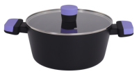 Casserole en aluminium antiadhésive avec poignées résistantes à la chaleur, couvercle en verre, compatible induction et gaz