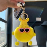 Porte-clés Elfe Mignon en Fausse Fourrure de Lapin avec Pompon, Chapeau Tricoté et Lunettes de Soleil, Breloque de Sac Moelleuse, Anneau Porte-clés en Peluche, Cadeau 12cm