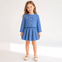 Ensemble Veste en Tweed et Jupe Plissée pour Filles 2026 – Manteau Bleu en Polyester à Manches Longues – Tenue Élégante pour Enfants pour Fêtes et École – Vente en Gros