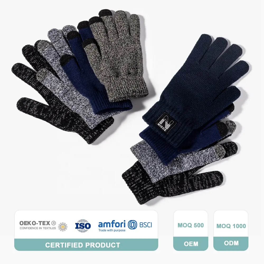 Customize Acrylic Winter Touchscreen Magic Gloves Men Warm Stretch Knitted Wool Mittens Touch Screen Gloves