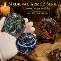 Pièce de monnaie moulée en cuivre pur 999 de 5 oz, électroplaquée, personnalisée, guerrier coloré en relief 3D, série Armure Médiévale, édition UV pour collectionneur