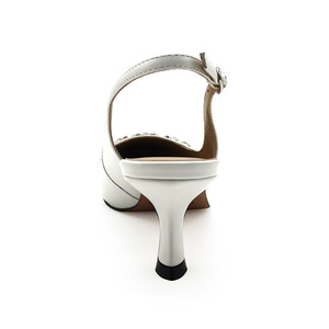 Personnalisé dames en cuir véritable <span class=keywords><strong>blanc</strong></span> diamant petit bout carré slingback sandales à talons - Product Image 5