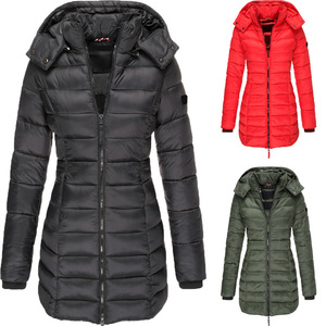 Nouveau femmes à capuche Parkas hiver chaud mode manteaux couleur unie coton vestes <span class=keywords><strong>femme</strong></span> <span class=keywords><strong>mi</strong></span>-long mince fermeture éclair Streetwear - Product Image 5
