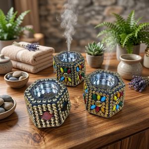 Natural Brass Incense Oil Burner T Light Strawberry Scent Aroma Warmer Fragrance Oil <b>Diffuser</b> Indian RF Crafts for Religious Use - Product Image 4