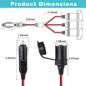 12V elektrik siyah kırmızı spt-2 erkek araba çakmak kadın soket 3 yolları splitter kablosu - Product Image 6