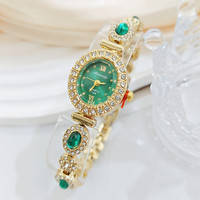 Montre à quartz pour femme NYY Luxury Girl Gift, incrustée de zircon, entièrement sertie de pierres précieuses colorées, alliage de quartz
