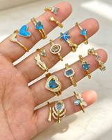 Bagues de plage pour femmes, plaquées or 18 carats, avec pierres en émail bleu, motifs cœur et étoile de mer, taille ajustable, pour la vente en gros