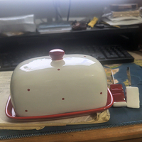 Pot à beurre en céramique de Noël avec couvercle, cloche décorative en porcelaine pour Noël, pot à beurre en céramique avec couteau à beurre en acier inoxydable