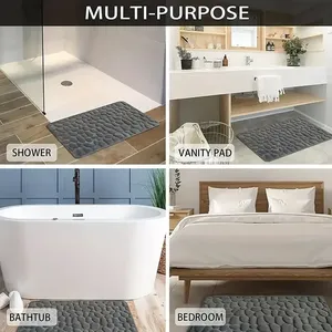 Tapis de sol antidérapant en mousse à mémoire de forme, motif pavés en relief, pour salle de bain, lavabo, baignoire, douche - Product Image 5
