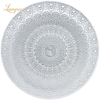 Assiette de présentation ronde en verre transparent motif mandala argenté pour la décoration de table de mariage, banquet ou événement
