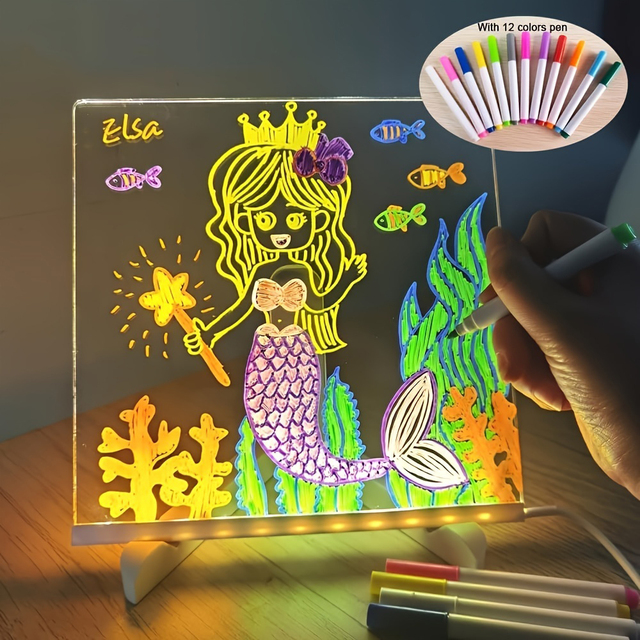 Factory Direct Acrylic LED Message Board Lamp Clear Desktop Dry Erase Board with Stand Warm White Night Light Emitting Color