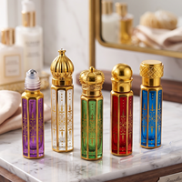 Flacon de parfum de luxe 6 ml en gros, fin, octogonal, avec bouchon à vis doré et applicateur à bille, rechargeable, pour voyage, en carton cadeau