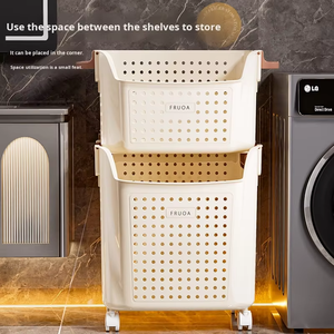 Custom Large Capacity <strong>Plastic</strong> <strong>Laundry</strong> <strong>Basket</strong> <strong>with</strong> <strong>Wheels</strong> Multifunction Movable Storage <strong>Basket</strong> For Bathroom Storage - Product Image 4
