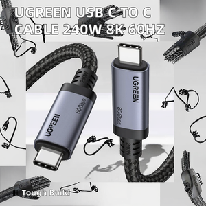 สำหรับ USB-C <span class=keywords><strong>สาย</strong></span> USB-C USB4.0 Gen3 240วัตต์สายอลูมิเนียมแบบถัก6A สำหรับ3.3ft iOS 8K 60Hz เป็นมิตรกับสิ่งแวดล้อม - Product Image 2
