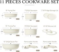 11 pièces ensemble d'ustensiles de cuisine antiadhésifs Compatible Induction Silicone bakélite poignées Portable casseroles casseroles détachable commande minimum 10 pièces
