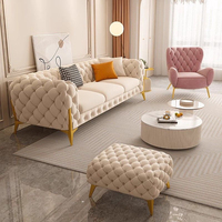 Ensemble de Canapés de Salon Modernes de Luxe Rembourrés en Velours avec Pieds en Acier Inoxydable pour Meubles de Maison et d'Hôtel