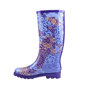 Bota de bem-chuva feminina, bota de borracha com estampa personalizada, roxa, floral