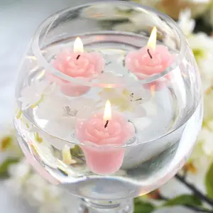 玫瑰独特圆形活化蜡漂浮蜡烛3英寸家用
