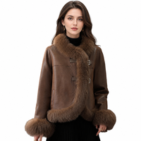 Veste courte en cuir PU pour femmes, taille plus, hiver 2026, avec col en fourrure