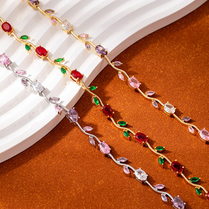 Gt; & gt; 18 קארט מצופה זהב פרח שרשרת בצורת פרח זירקון פרח בצורת שרשרת צמיד לנשים - Product Image 3