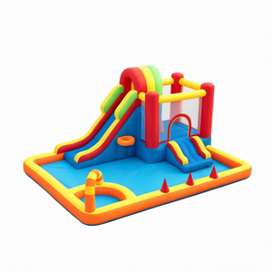 สไลเดอร์น้ำเป่าลม PVC สีสันสดใส บ้านลมเด็ก สระน้ำพร้อมกำแพงปีนป่าย สนุกสนาน ติดตั้งง่าย ใช้ได้ทั้งในร่มและกลางแจ้ง - Product Image 1