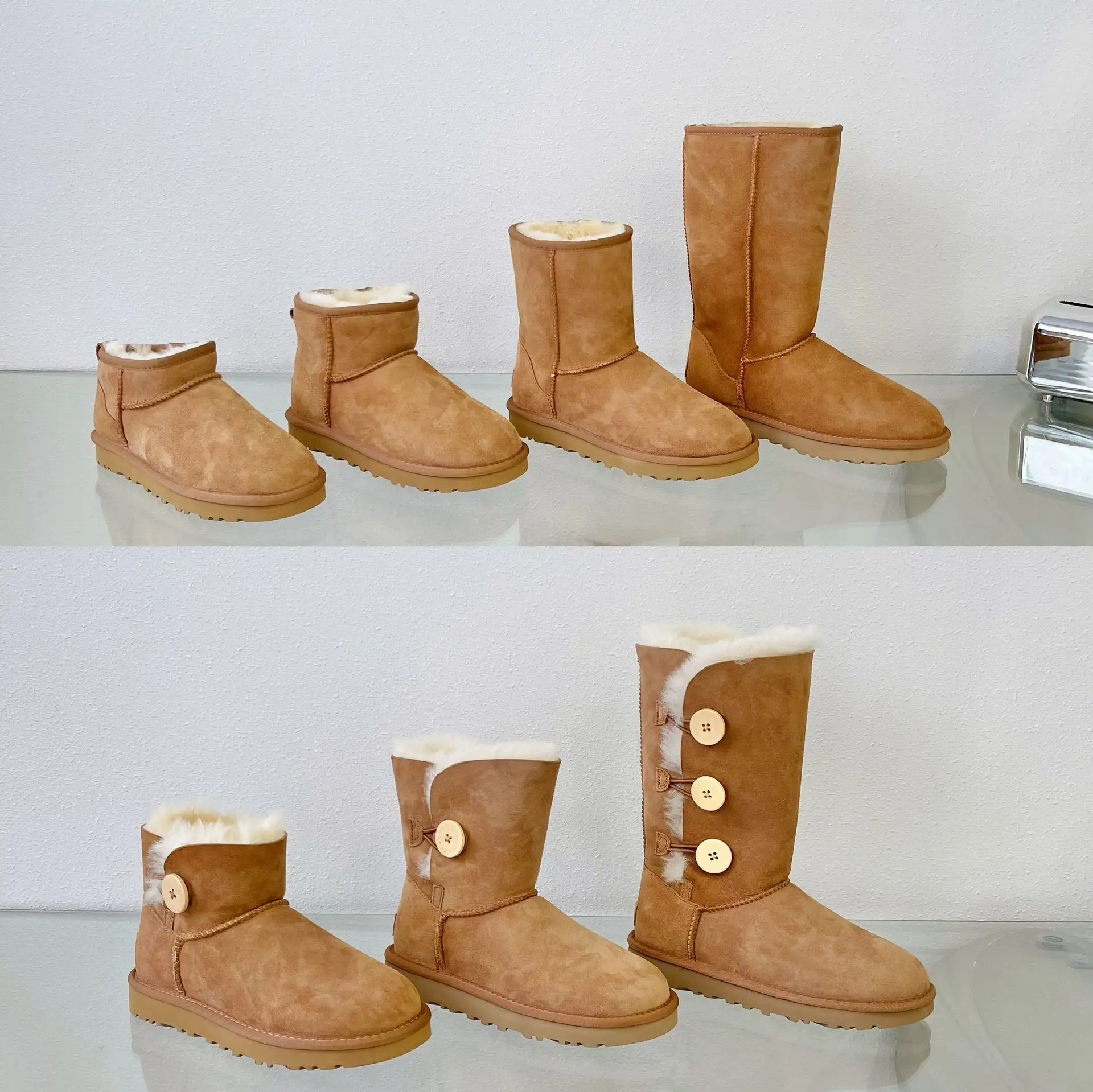 Hot Sale Winter Warm Waterproof Genuine Leather Upper Sheepskin Fur Lining Ankle Women Snow Boots