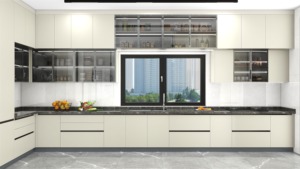 High-end di lusso personalizzato in acciaio inox cucina armadio di stoccaggio con lavello ad alta lucentezza cucina parete armadio con porta di vetro - Product Image 4