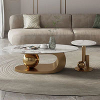 Table basse moderne Lovezone 007, ensemble emboîtable, plateau en marbre, base sculpturale en métal doré, table centrale ovale, mobilier de maison