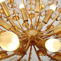 Lustre floral vintage français en cristal, artisanat en fer doré, luminaire suspendu décoratif pour petite salle à manger ou chambre
