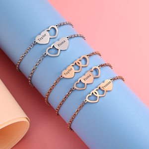 Custom Stainless Steel Best Friends Friendship Engraving <strong>Name</strong> <strong>Personalised</strong> Heart Charm <strong>Bracelet</strong> Jewelry Women China Supplier - Product Image 2