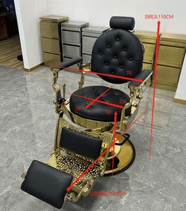 Chaise de barbier en métal doré de luxe de haute qualité grande pompe emplacement réversible logo de couleur en cuir adapté au salon de coiffure - Product Image 6